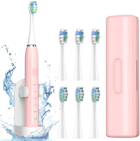 Elektrische Zahnbürste Schallzahnbürste - Reise Zahnbürsten Elektrisch Schallzahnbürste, Shcall Electric Toothbrush Wiederaufladbare Zahnbürste Mit 6 kopf, Reiseetui, 5 modi, Timer