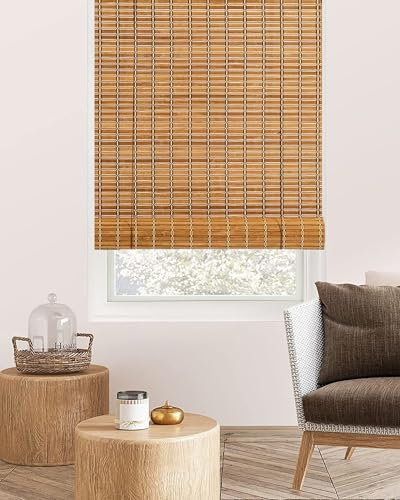 FoundGo Bamboo Blinds No Drill, Width x Height: 90X160cm Retro Roman Blinds Windows, Natural Wooden Window Decorative Curtain, Sunscreen Drape for Windows,Indoor