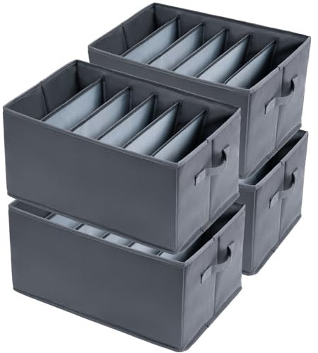 Niviy 4PCS Organizador de Armarios de Ropa Plegable Organizador de Pantalones Buen Ayudante para Guardar Ropa de Forma Ordenada con 6 Compartimentos 43x30x25cm