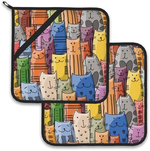 Larkverk Multicolored Polyester Topflappen, 20.3 x 20.3 cm, 2 Stück, Hitzebeständig, Ofenhandschuhe, Geschenkidee