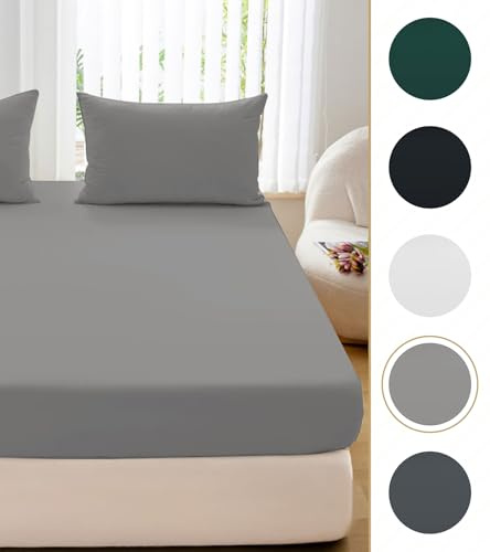 Cotton Market Spannbettlaken 90x200x25 cm - Bettlaken mit Gummiband - Spannbetttücher für Schlafzimmer - Jersey Bettlaken - Baumwolle Spannbettlaken - Grau