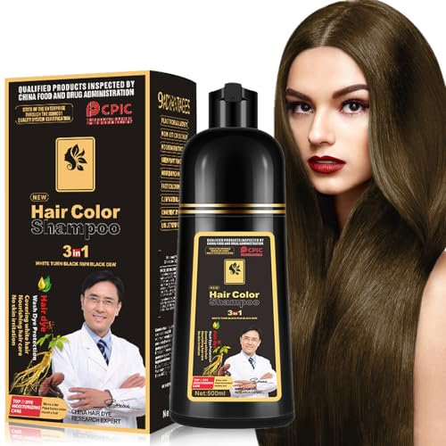 Tintura per capelli neri, Shampoo colorante per uomini e donne, Shampoo colorante per capelli grigi, Shampoo Para Canas, Shampoo colorante 3 in 1, 16,9 Fl Oz (Light Brown)