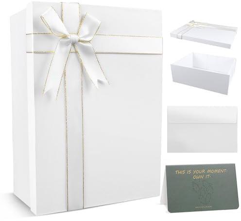 Geschenkbox mit Deckel Schleife Faltbare Geschenkkarton Verpackungsbox Geschenkboxen Geschenkverpackung Box für Hochzeit Geburtstag Weihnachten Jubiläum (Weiß)