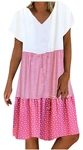 2024 Abiti Spiaggia Eleganti Curvy a Maniche Corte a Pois Abiti Offerte di Primavera Vestito Boho Abiti al Ginocchio Larghe Girocollo Vacanza Festa Vestiti per la Primavera e L'Estate Confortevole