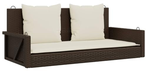 vidaXL Hängebank mit Kissen, Hängeschaukel mit Befestigungsringen, Schaukelbank für Außenbereich, Gartenschaukel, Modern, Braun Poly Rattan