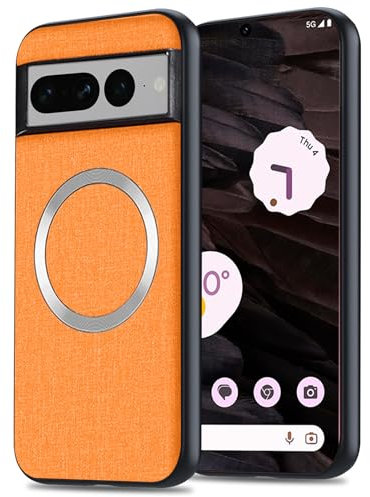 Yhsvie Magnetische Handyhülle für Google Pixel 7 Pro Hülle 6.7” kompatibel mit MagSafe, Dünn Anti-Fingerabdruck Schutzhülle Stoßfeste Case für Pixel 7 Pro 5G mit TPU Cover für Autohalterung orange
