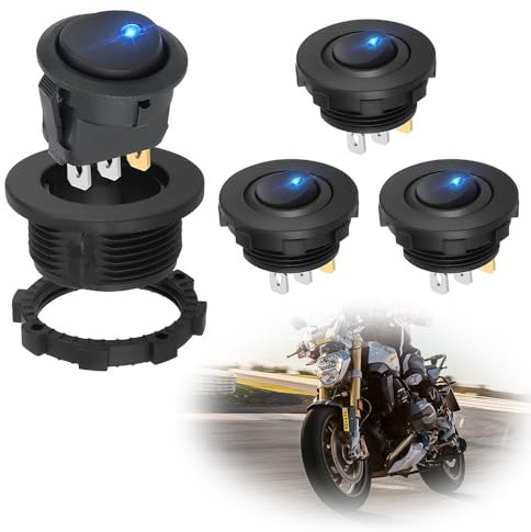 Riisoyu 4 Stück DC 12V 20A Runde Wippschalter kippschalter, 3 Pin Rund EIN/AUS Schalter Selbsthemmung Wippschalter Wasserdicht Kippschalter mit LED Licht für Auto Marine Boot Beleuchtet KFZ Yacht