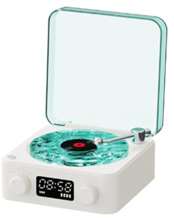 VALINK The Waves Vinyl Record Player, Mini Retro White Noise Bluetooth Speaker with 4 Sounds of Nature, Turntable Speaker with RGB Light, Support TF Card White