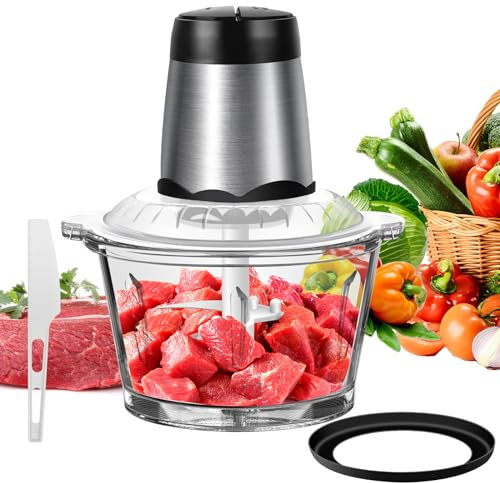 Banas Kitchen Pro 2L Mini Chopper with Glass Bowl - Mini Universal Chopper with Stainless Steel Blades - 2 Speeds, 500W - Detachable Design - Food Chopper for Vegetables, Fruit and Nuts