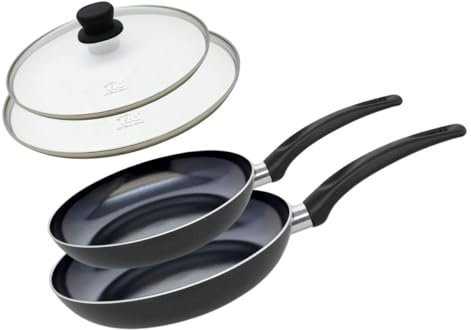 Elo 9807150 Set mit 2 Aluminium-Pfannen und 2 Glaskochdeckeln, Pfanne für alle Herdarten außer Induktion, Bratpfanne, PFAS-frei, Aluminium, Edelstahl, Glas, Kunststoff, 24 x 4,5 cm