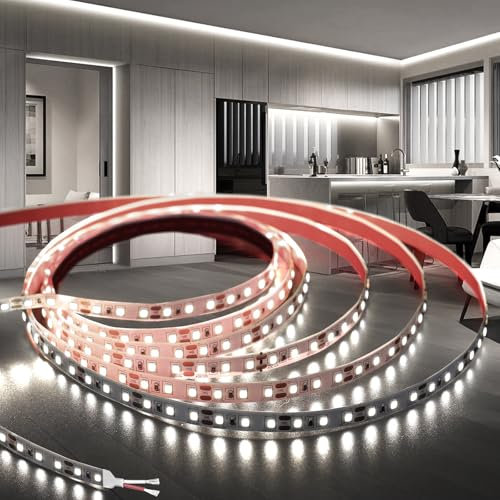 KSIBNW 12V LED Streifen Strip 5M, Selbstklebend LED Band Weiß 6000K 8mm Breite LED Lichterkette Lichtband Leiste LED Beleuchtung für Zimmer, Partei, Home Dekoration (ohne Netzteil)