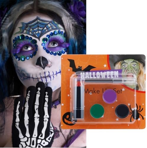 Purple Black Green Face Body Paint Demonic Special Effects SFX Halloween Makeup, Cream Washable Formula Face Painting for Halloween Cosplay, Face Painting Kit for Halloween (Set A)