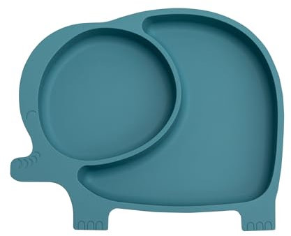 Mr. Wonderful - Plato de silicona con ventosa para bebés - Elefante azul - Apto para Lavavajillas y para Microondas - 100% de Silicona