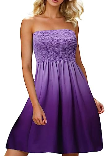 2024 Nouveau Robe d'été sans Manches pour Femme Eté Bustier Boho Floral Imprimé Minirobe Bandeau sans Manches Robe de Plage Robe Débardeur Simple Mode Décontractée