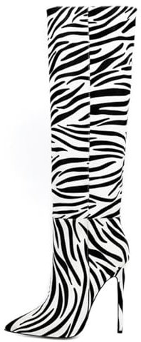 GXYHJVMFPSC Stivali Alti Fino al Ginocchio Tacchi Alti Décolleté da Donna Stivali Alti Punta a Spillo Stiletto Zebra Eleganza,Zebra Print 10 CM,43