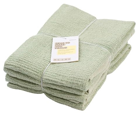 MEEMA Kitchen Towels and Dishcloths Sets of 4 | Large 18 x 28 Inch | Upcycled Cotton Tea Towels for Kitchen | Super Absorbent | Sage Green | Hand Towels