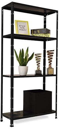 RLW-Gerätevertrieb Steckregal Kellerregal mit pulverbeschichteten Böden - Traglast 50 kg pro Boden - Made in EU !! (9211, 4 Böden/schwarz / 75x150x30 cm)