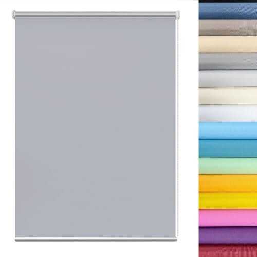 Verdunkelungsrollo Klemmrollo 90 x 155 cm Hitzeschutz Und Sichtschutz Sonnenschutz Fensterrollo Seitenzugrollo Einfache Installation für Fenster & Tür, Hellgrau