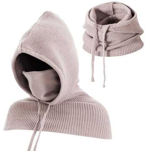 TAGVO Bonnets et Écharpes Tricotés d'Hiver, Écharpe à Capuche 3 en 1 Chaude, Cagoule Pull-Over en Une Pièce, Masque Coupe-Vent Réglable pour Visage et Cou, Accessoires Extérieurs pour Hommes et Femmes
