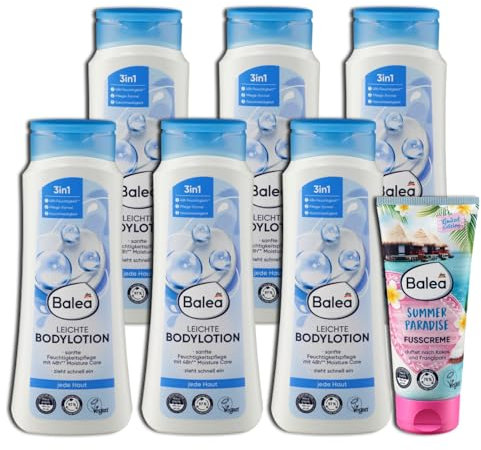 Balea 7er Set: Polyol-Feuchtigkeitsformel Jede Haut Bodylotion, 6 x 400 ml + Fußcreme 100 ml