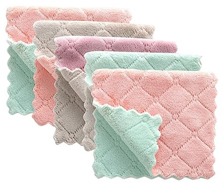 Healeved 5piezas Toallas De De Doble Capa Absorbentes y Lint Paños De Cocina para Limpieza Aleatorios