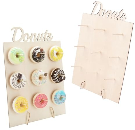Lahviuu Donut Ständer, 2 Stück Holz Donut Wand Donutständer, 9 Löcher Donut Stand Donut Board für Hochzeit Geburtstagsfeier Süßigkeitenwagen und Party, 30x40 cm (Ausgehöhlte Buchstaben)