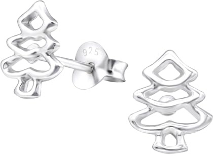 Monkimau Weihnachtsbaum Kinder Ohrringe | 925 Silber | Mädchen Ohrstecker Schmuck | Hypoallergen & Nickelfrei | Kinderohrringe Geschenkidee