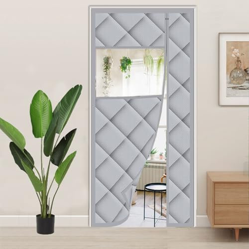 Cortina magnética aislada para puerta térmica y sonora, resistente al viento, cubierta exterior para puertas y ventanas, gris, 160 x 240 cm (ancho x alto)