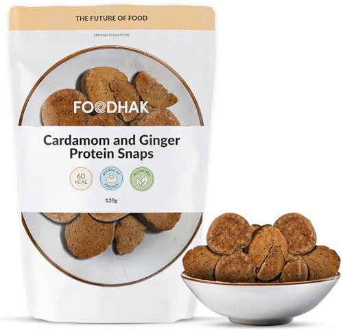 FOODHAK Ginger & Cardamom Cookies (Pack of 1) 120g - Vegan cookies with Millet Flour Coconut Oil & Chia Seeds, Oven Baked with Protein Source, Cardamom Cookies with Maple Syrup & Coconut Palm Sugar.