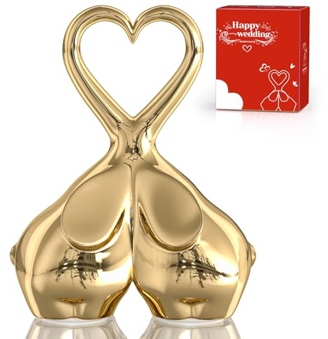 XMGZQ Kleine Elefantenstatue in Gold,Valentinstags-Elefanten-Geschenke für Frauen,niedliches Keramik-Herz-Elefanten,Tierfigur Dekoration,Hochzeit für Paare,Schlafzimmer-Dekoration für Paare