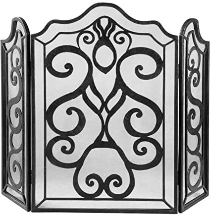 DUBTEDHOU Folding Metal Fire Panel,Fire Guard Screen Panel, Fireplace Screen Guard Extra Tall 93cm,Heavy Duty Wrought Iron Spark Standing Gate for Wood Burning/Charcoal Fire,3 Panelled