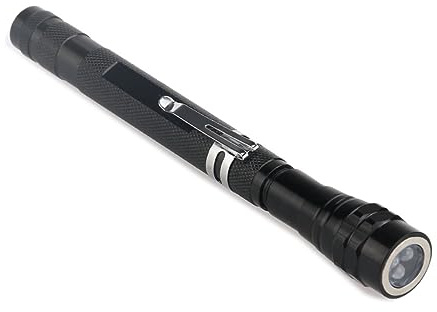 Uonlytech Teleskop Taschenlampe 3 LED Schwarz, Flexibel, Verstellbarer Zoom | Aluminiumgehäuse, Magnetischer Kopf und Sockel, 4 Stück Lr44 Batterien Enthalten