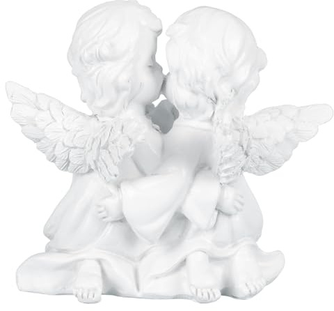 MAGICLULU Doppelengelsförmiges Ornament aus Weißem Gips Dekorative Vintage Engelsskulptur für Wohnzimmer und Riegel Handgefertigte Zarte Engelsfigur als Einzigartiges Geschenk