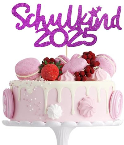 ALEGRE Tortendeko Einschulung Deko,Glitzer Schulkind Cake Topper Lila,Kuchendeko 2025 Schulanfang Deko Einschulung Junge Mädchen,Schulkind Kuchen Deko für Einschulungsfeier, Schuleinführung Party Deko