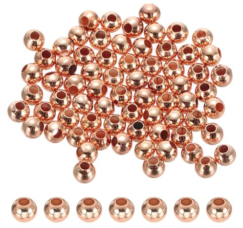 PATIKIL Rose Gold Filled Spacer Beads, 64Pcs 4mm Metal Smooth Round Ball Beads for Bracelet Jewelry Making Necklace DIY