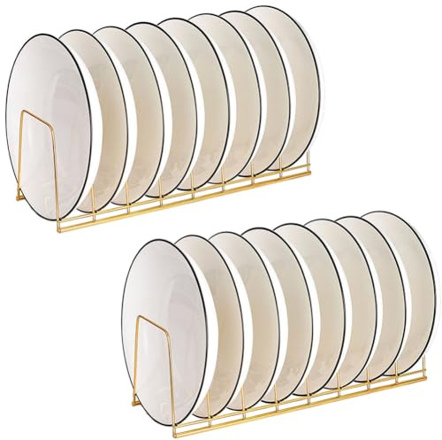 MINGFANITY Abtropfgestell für kleine Schüsseln, Edelstahl, Abtropfgestell für Küchentheke, Organizer, Aufbewahrung, Aufbewahrungsregal, Chrom (2 Geschirrregale (Gold))