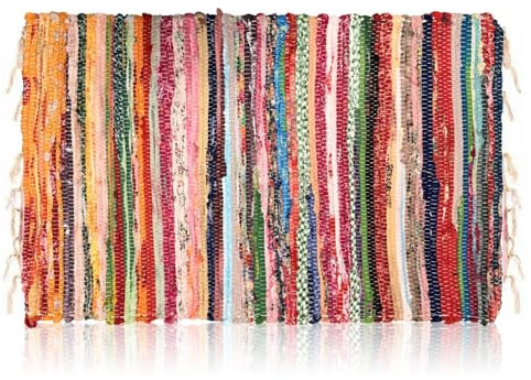 SaoTi - Alfombra de Retales Reciclados Hecha a Mano (Chindi) 50x80cm - Multicolor, Ecológica, Lavable - para Cocina, Salón o Dormitorio