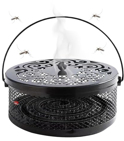 Spirales Halter, Tragbare Mos-Kito Spulenhalter, Spirales Behälter Metall Räucherspiralen Halter with Cover and Handle Round Metal Incense Box Für Indoor Outdoor