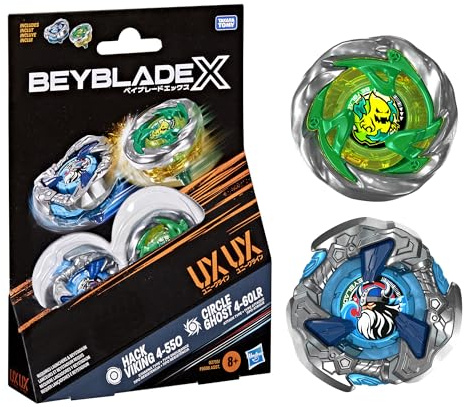 Beyblade X Circle Ghost 4-60LR UX & Hack Viking 4-55O UX Takara Tomy Dual Pack Set with 2 Right-Spinning Tops, Battling Tops Game Toys, Ages 8+