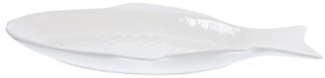 KOCKSHION Plato de Cerámica para Pescado al Vapor Blanco de Diseño | Forma de Pez, Uso para Mariscos y Mesa Festiva, Pieza Ligera Estilo Elegante