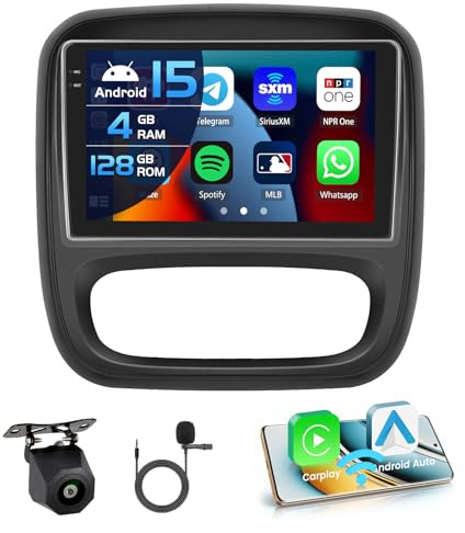 Inefala 4+128G Radio para Renault Trafic 3 2014-2021/Opel Vivaro B 2014-2019 Android 15 mit 9'' In-Cell Pantalla con Wireless Carplay y Android Auto Mirror Link Radio FM/RDS GPS WiFi Bluetooth SWC
