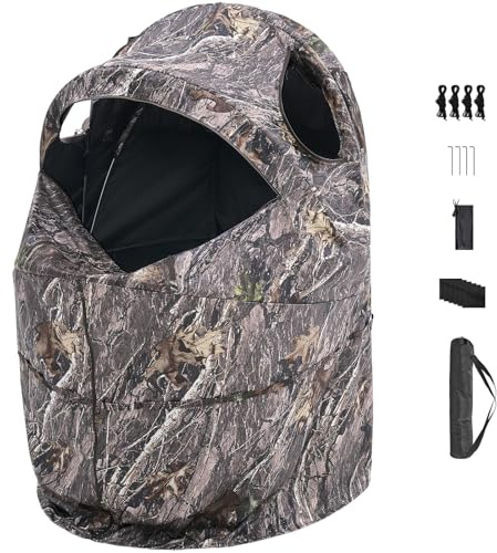 VEVOR Hunting Blind, Single Person Ground Blinds with Carrying Bag, Portable Camouflage Tent, Reinforced Durable Concealed Shelter with Silent Zipper Door and Window, for Turkey and Deer