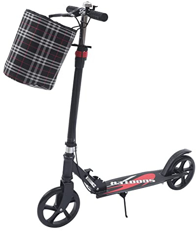 Vikbar Scooters Cityroller Kick Scooter, med förvaringskorg och säkerhetsstöd, bärbar vikbar scooter för pendling, shopping, lastkapacitet upp till 150 kg
