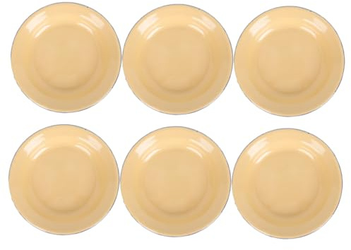 BESPORTBLE 6pcs Enamel Dinner Plates Set 14cm Yellow Rimmed Round Serving Dishes Vintage Enamelware Fruit Salad Plates for Picnic Outdoor Dining