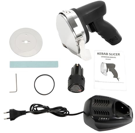 biniliubi Couteau à Kebab Électrique sans Fil 80 W, Trancheuse à Viande Turc Shawarma Döner Kebab Commerciale en Inox, avec Batterie 2 Lames, Épaisseur Réglable 1-8 mm, pour Restaurant, Snack-bar