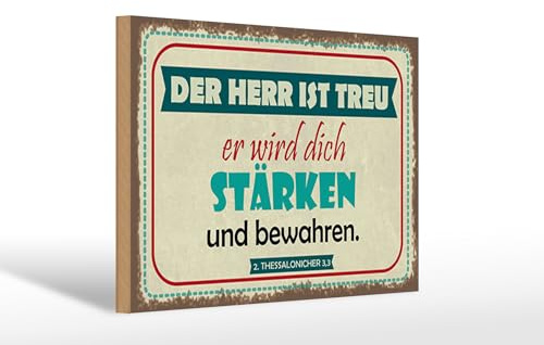 Femer Holzschild Spruch 20x30 cm Der Herr ist Treu er wird sich stärken Deko Schild