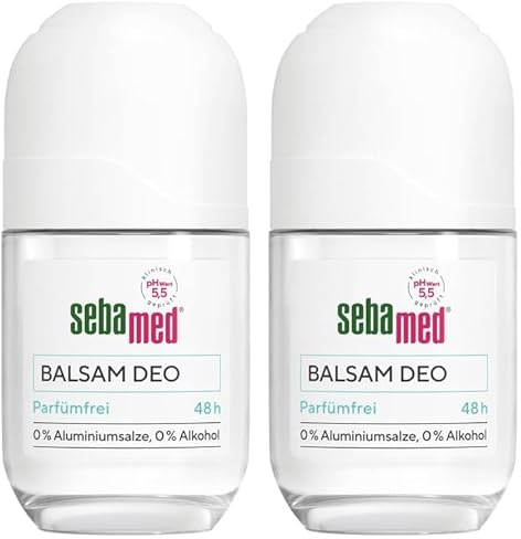 Sebamed Deo Roll-On, Balsam Deo Parfümfrei 50 ml, mit 48 Stunden Wirkung, ohne Aluminiumsalze, ohne Alkohol und ohne Parfüm, effektive Wirkformel, pH-Wert 5,5 stärkt den Hautschutzmantel