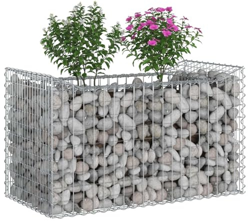 vidaXL Gabionen-Hochbeet Silber, Langlebige Gartenzaun, rechteckige Sichtschutzpaneele, Lösungen für Außenzaun, ideale Barrieren für Dein Zuhause
