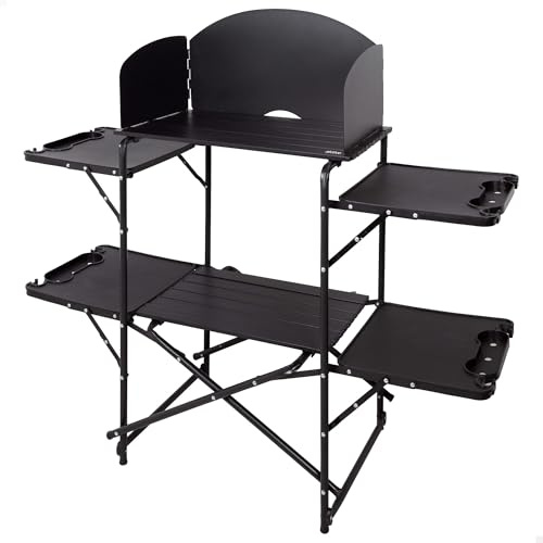 AKTIVE Armario Plegable Camping, Color Negro, 130x48x118 cm, Estructura Acero, Soporta 30 kg, Bolsa de Transporte, Mesa portátil Plegable, Mueble Camper Furgoneta (63175)