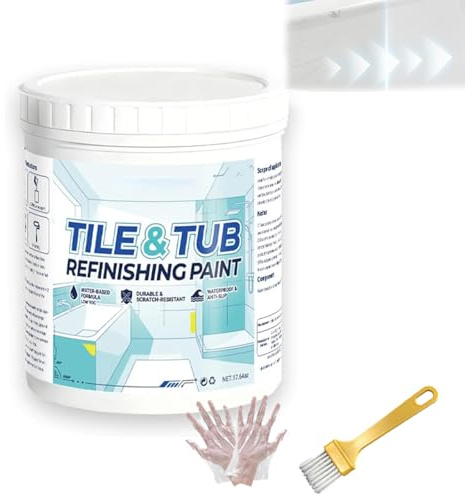 Premium Tile & Tub Refinishing Paint Kit, 10Fl Oz Tile&Tub Refinishing Paint, White Tub And Tile Refinishing Kit, Indoor Surface Paint For Bathroom Ceramic, Tile, And Shower Renovation (white)